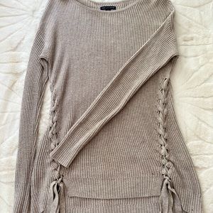 Long tan sweater from American Eagle! Has ties down side!